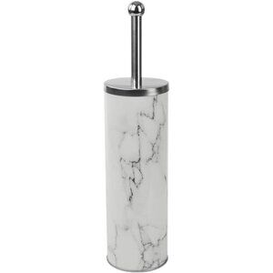 Home Basics White Marble Toilet Brush Set with Nylon Bristles and Holder